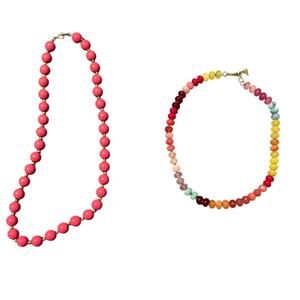 Lot/ 2 Vintage Necklace and Choker Pink Beaded and Multi Beaded Costume Jewelry